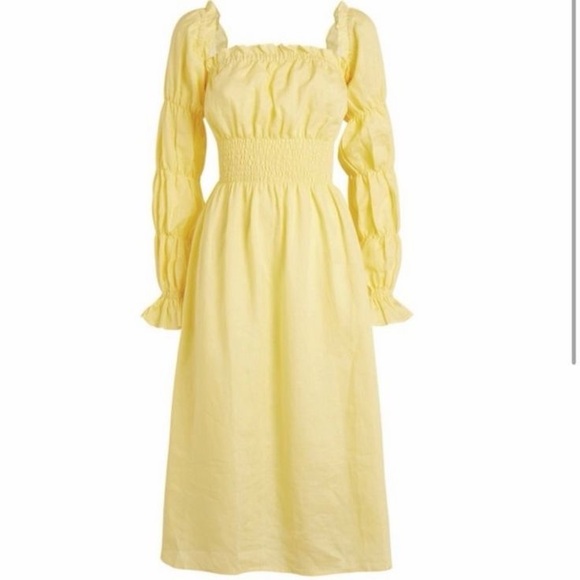 Yellow Puff-Sleeve Square-Neck Midi Dress - Picture 2 of 5